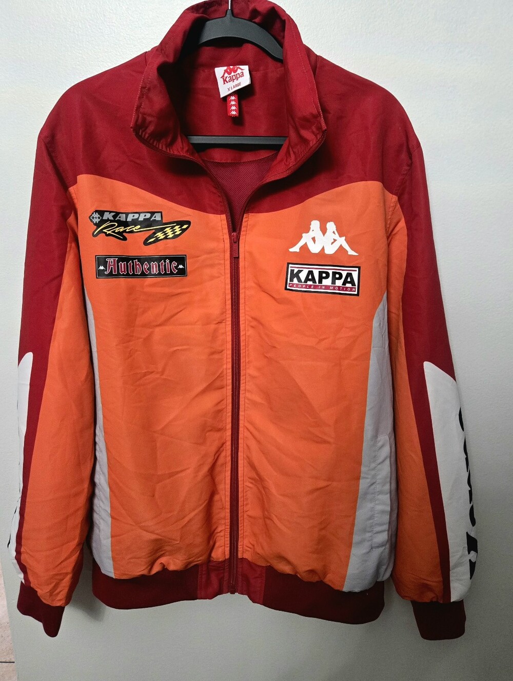 Kappa Authentic Rival Racing Track Jacket Red Orange XL Y2K Retro Streetwear